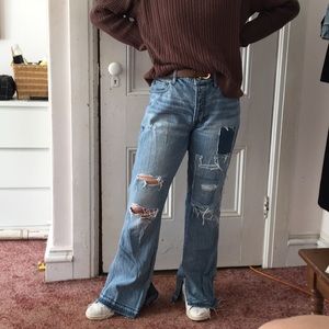 Vintage styled high rise flared jeans
